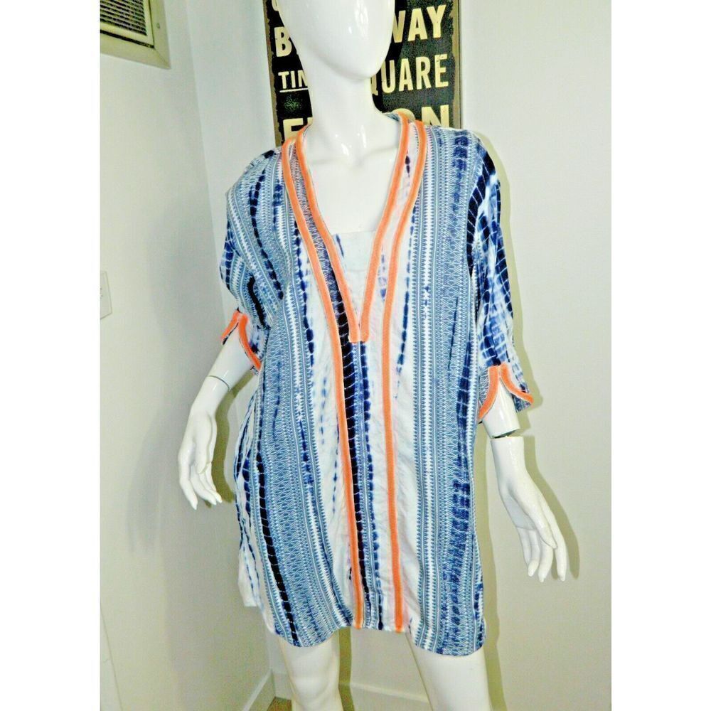 Solito Dress‎ Coverup Beach Women’s Size Small Blue White Tie Dye Embroidered